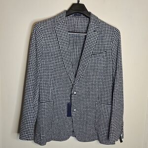 STAFFORD Men's Classic Fit Navy Blue Check Sport Coat Blazer Jacket 46R New